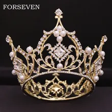 Диадема из хрусталя и жемчуга, свадебная корона, аксессуары для волос невесты, круглая корона, свадебная жемчужная тиара, головная повязка принцессы, корона для девочек