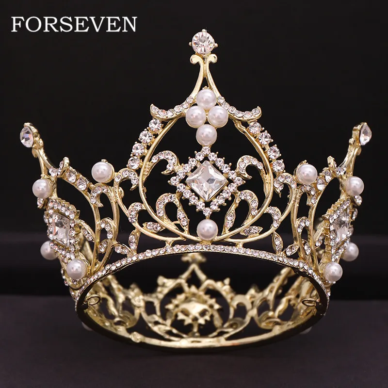 

Crystal Pearl Tiara Wedding Crown Hairwear Bride Hair Accessories Round Crown Bridal Pearl Tiara Headband Princess Girl Crown