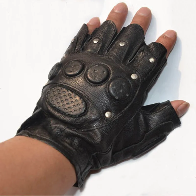 Morewin прекрасные вечерние тактические перчатки с заклепками для взрослых, перчатки из овечьей кожи с полупальцами, тонкие спортивные перчатки в стиле панк для фитнеса - Цвет: Black