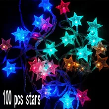 100 светодиодный Звездный светильник 10 м Сказочный светильник-гирлянда со звездами для праздника, вечеринки, Рождества, Нового года, свадьбы, дня рождения, вечеринки, украшения
