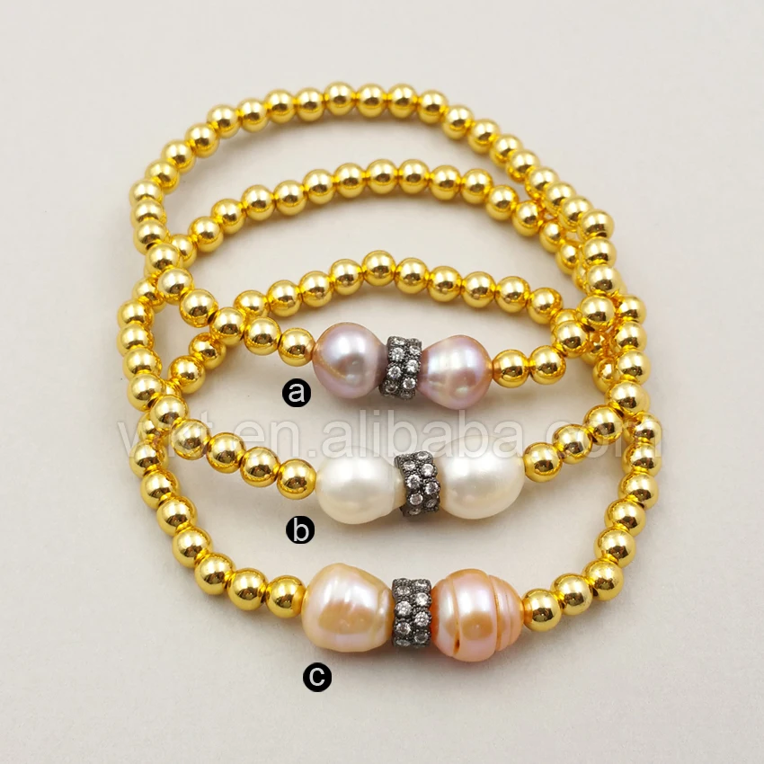 

WT-B351 Wholesale Custom Beauty Pearl Beaded Bracelet Resist Tarnishable Gold Electroplated Brass Beads Fashion Jewelry