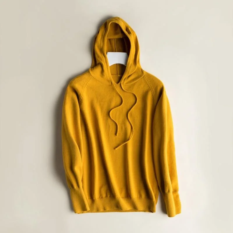 Women's Hooded Sweater Cashmere Blended Loose Sweater Solid Color Student Knitted Casual Tops Pink Color Pullover Sweaters