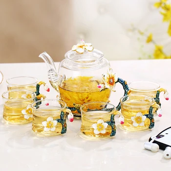 

British Heat-resisting glass tea cups set Top-grade color Enamel cup Teatime Afternoon Tea Teapot Coffee Cups New wedding Gifts