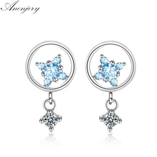 Anenjery, милые серьги в форме звезды желаний, 925 пробы, серебряные серьги для женщин, циркониевые сережки oorbellen pendientes S-E781