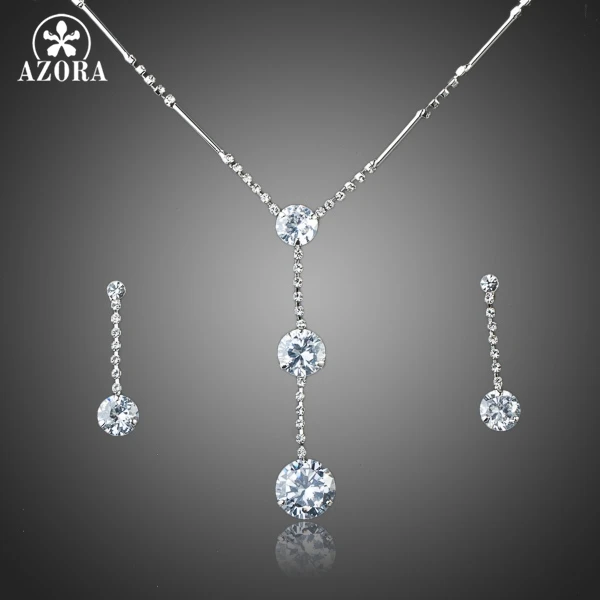 AZORA Hot Sale White Gold Color Stellux Austrian Crystal Water Drop Earrings and Necklace Jewelry Set
