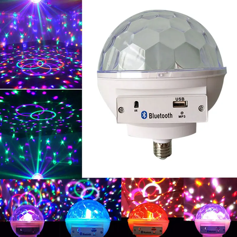

6W E27 LED Disco Light Bluetooth Bulb Stage Lighting RGB Lamp Crystal Magic Ball Effect Lights CLH@8