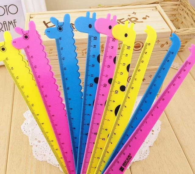 

1pcs/lot 15cm plastic animal series straight ruler elephant giraffe apaca cartoon measure ruler tool office school accessories