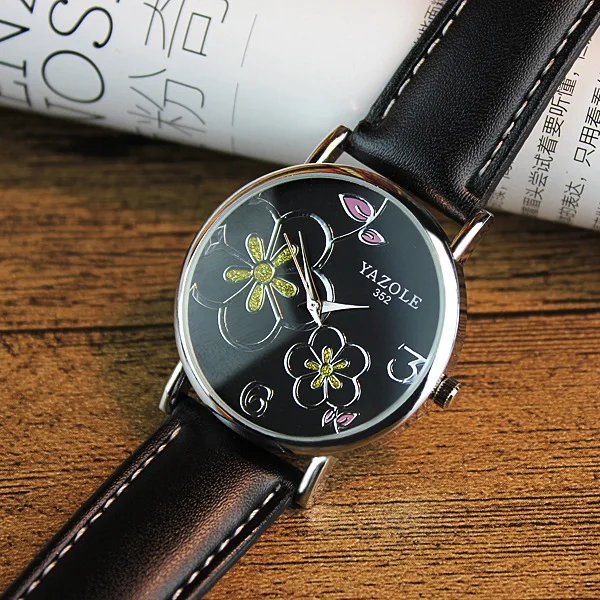 

2016 Luxury Yazole Brand Flower Bling High Quality Genuine Leather Quartz Bracelet Watch Wristwatches for Women Ladies OP001