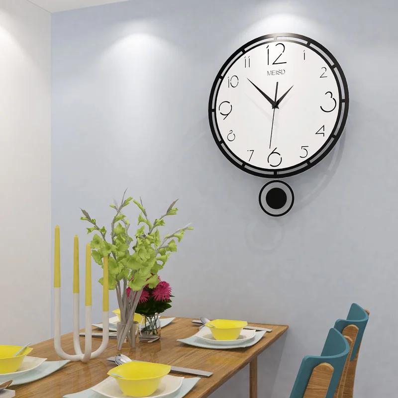 

MEISD Simple Round Swingable Wall Clock Modern Design Silent Large Wall Clock Quartz Hanging Living Room Clocks Free Shipping
