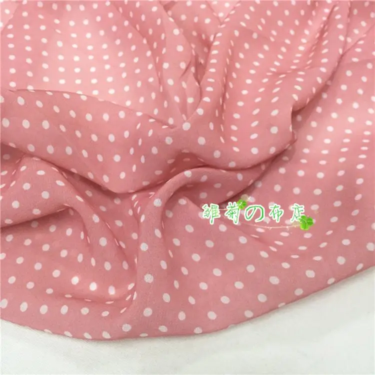 

Lotus Red Polka Dot Chiffon vertical thin soft printed chiffon dress shirt silk fabric clothing