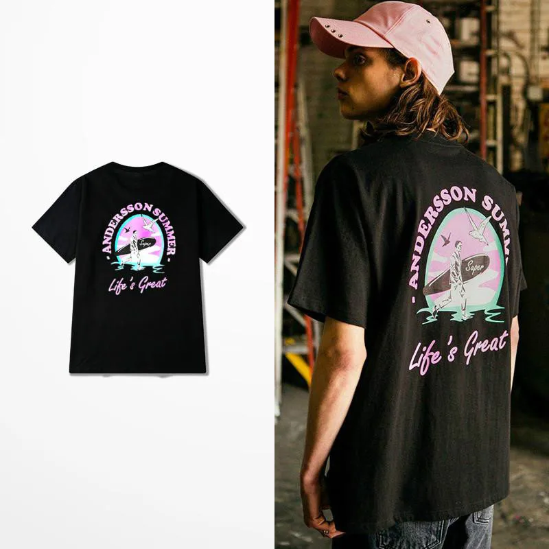 

Ulzzang Men Korean Fashion Life's Great T Shirt Andersson Summer Print Fashion Harajuku Cotton Tee Tee Shirt Homme Humoristique
