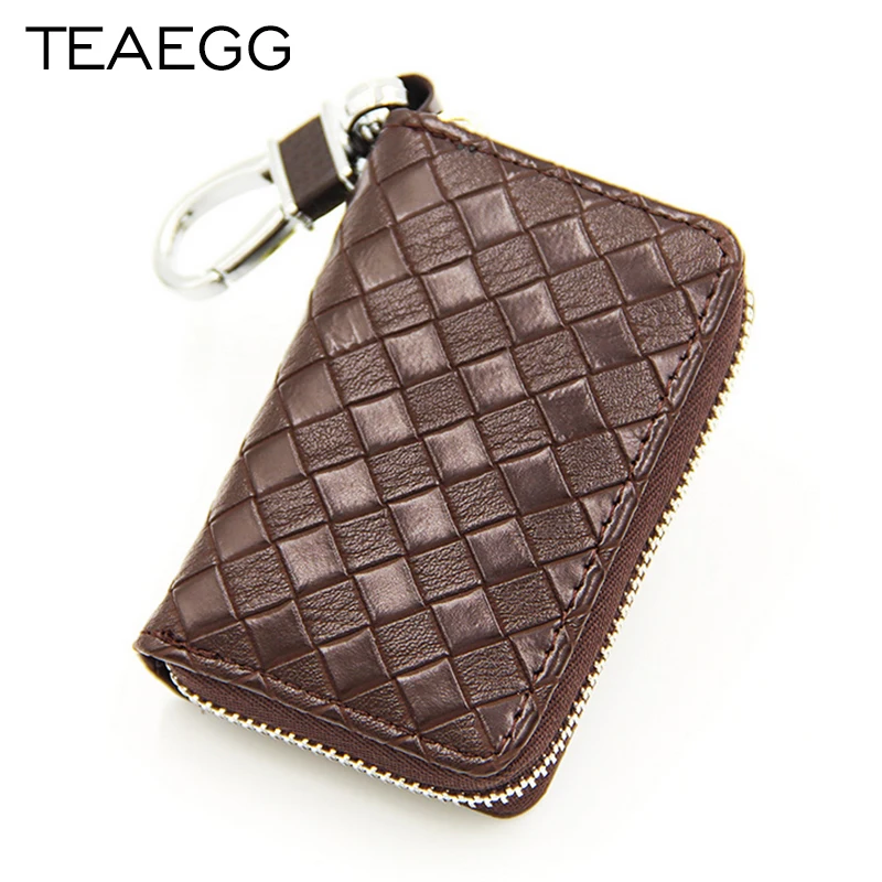 

TEAEGG PU Leather Women Key Wallet Auto Key Bag Zipper Keychain Women Housekeeper Keys Organizer Unisex Pouch Purse