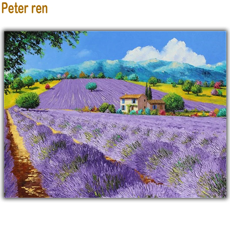 

Peter ren Full Diamond Painting Cross Stitch Lavender pastoral scenery Wall Art Decor Diamond Mosaic Picture of Rhinestones