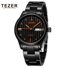 TEZER Luxury Brand Top Relogio Masculino Military Men s Automatic Self Wind Watch Black Stainless Steel