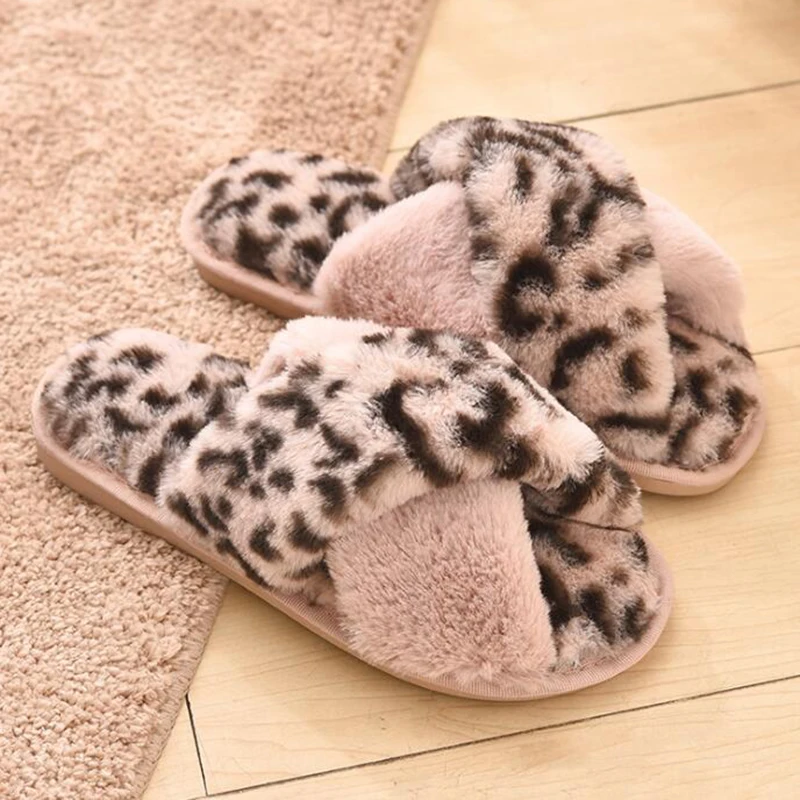 

new Women Winter Warm Ful Slippers Women flip flops Cotton Leopard print Home Slippers Indoor Plush Size House Shoes Woman b8