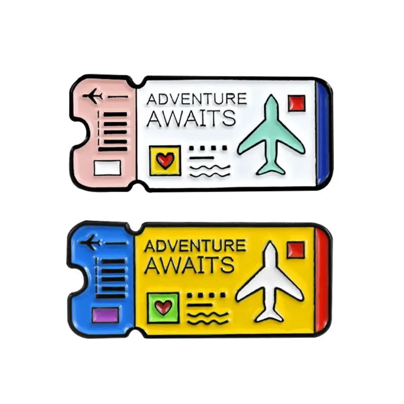 

Cartoon Cute Air Ticket Alloy Brooch Adventure Awaits Mini Pins Badge Enamel Lapel Pin Cute Dresses Hat Scarf Decor Accessory