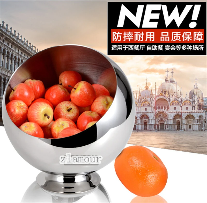 

High-grade Stainless steel bevel Bowl Spherical spice jar cruet fruit bowl bar tools catering buffet product