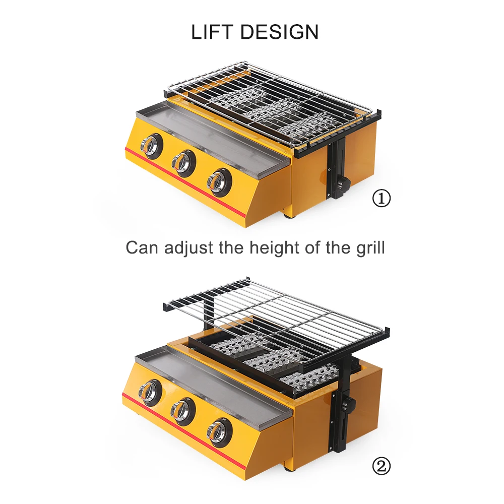 ITOP желтый 3 горелки газовый мангал Регулируемая Высота газ гриль барбекю инструменты для наружного Кухня инфракрасная газовая горелка