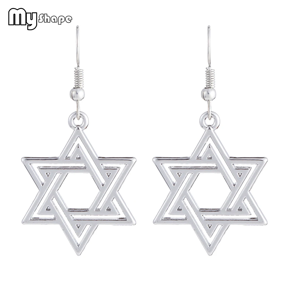 

My Shape Vintage Talisman Star of David Drop Earrings Tetragrammaton Silver Plated Amulet Jewelry Lagre Women's Dangle Earrings