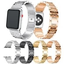 Чехол со стразами и часы ремешок для iwatch серии 3 2 1 Роскошные Нержавеющая сталь ремешок для наручных часов Apple Watch 38 мм, 42 мм