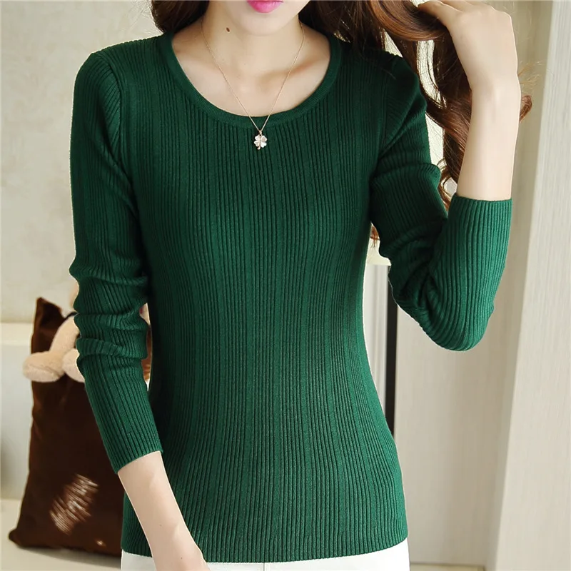 Korean Spring Autumn Women Knitted Pullovers O Neck Long Sleeve Solid Slim Streetwear Elsatic Maglioni Donna Sueter Mujer
