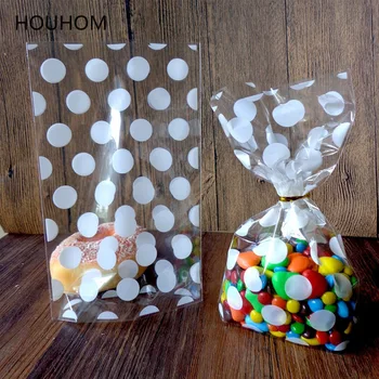

100pcs Gold White Polka Dots Cookie Candy Dragee Package Gift Bag Wedding Party Transparen Cellophane Bag Plastic Bags Supplies