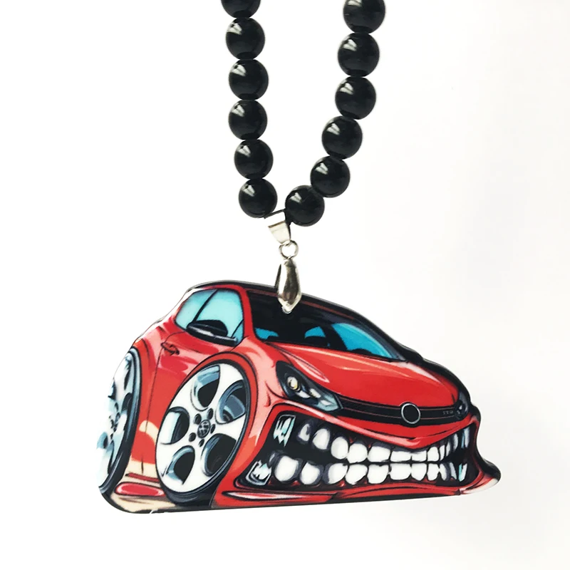 

Red Blue White Shark Mouth Teeth Car Model Badge Double Sides Printed Pendant Car Rearview Mirror JDM Ornament for VW R GTI MINI