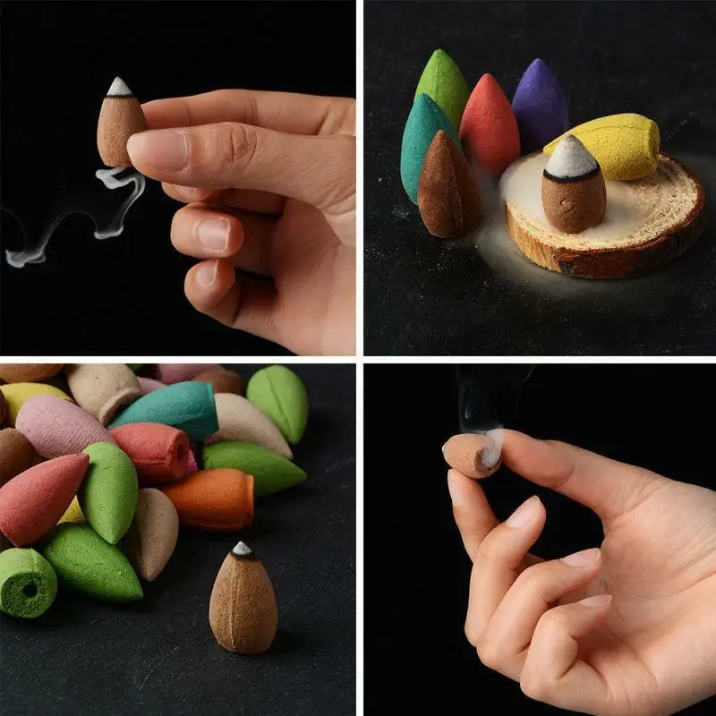 

45pc Natural Floral Incense Cone With Tray Colorful Fragrance Scent Tower Incense Mixed Scent Aromatherapy Fresh Air Aroma Spice