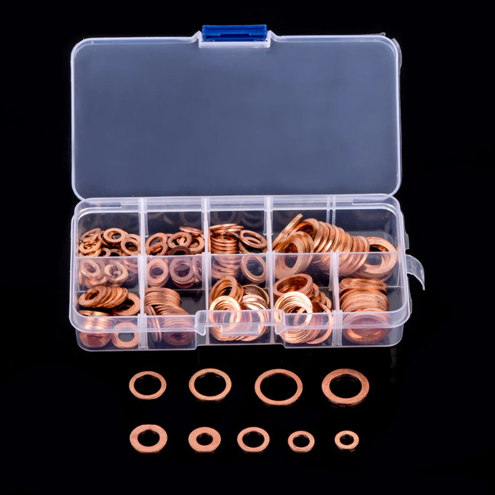 Ceny 200 sztuk paczka M5 M14 podkładki z litej miedzi uszczelka serwis samochodowy zestaw uszczelka olejowa Spacer zestaw asortymentowy do akcesoria sprzętowe