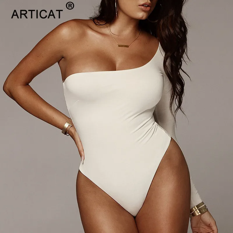 Articat واحد الكتف مثير ارتداءها النساء طويلة الأكمام عارية الذراعين الخريف داخلية عارضة نحيل ثوب فضفاض للمرأة بذلة Playsuit Articat واحد الكتف مثير ارتداءها النساء طويلة الأكمام عارية الذراعين الخريف داخلية عارضة نحيل ثوب فضفاض للمرأة بذلة Playsuit