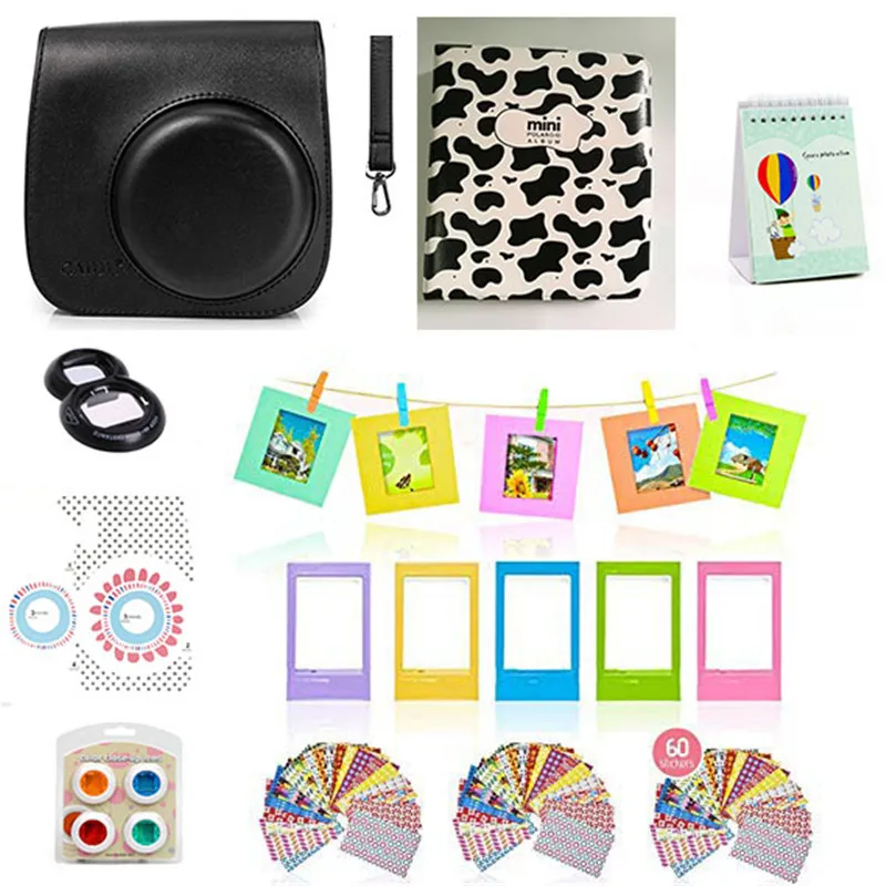 9 in 1 Accessories Kit for Fujifilm Instax Mini 8/9 Camera Painting Carrying Case Bag Cover/Selfie Mirror/Filter/Album/Sticker - Цвет: Black