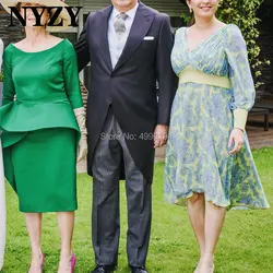 Атласные 3/4 рукава изумрудно-зеленые Элегантные короткие платья жениха для матери невесты NYZY M233 торжественное платье для свадебной