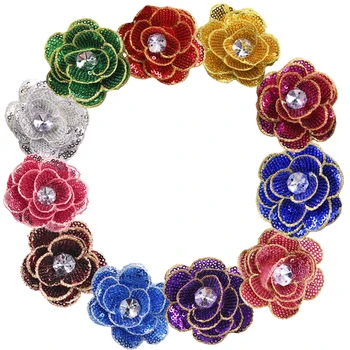 

20piece 3D Sequins Flower Applique Beaded Rhinestone Lace Fabric Patches for Clothes Bags Sewing Accessories T2416