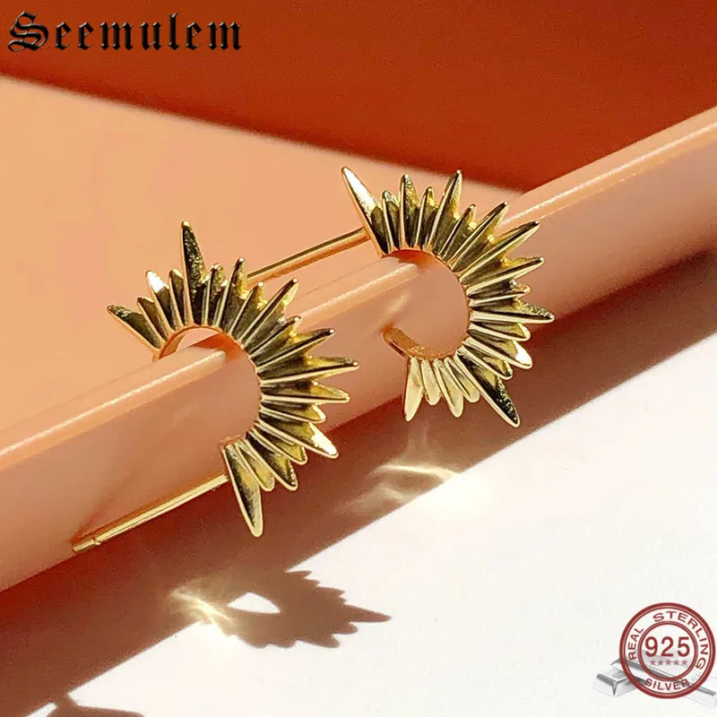 

Seemulem Arc Sun Original Geometry Stud Earrings Real 925 Silver Costume Jewelry Vintage Minimalist Korean 2019 Women's Earring