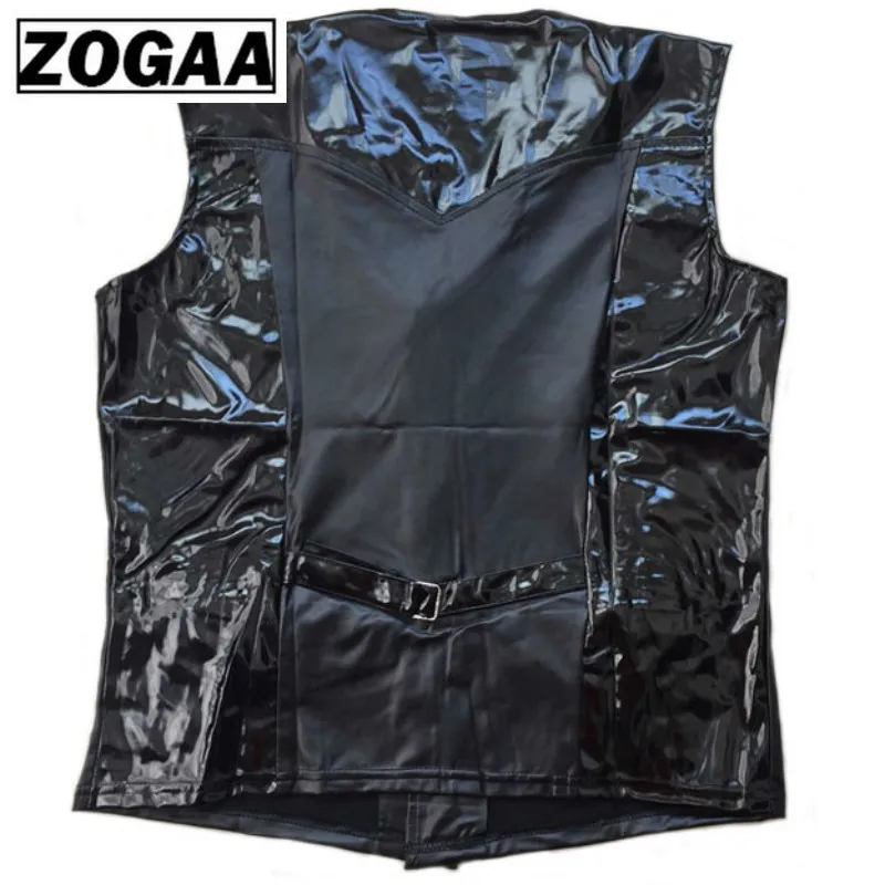 ZOGGA Wetlook жилет из лакированной кожи высокого качества мужской сексуальный панк с v