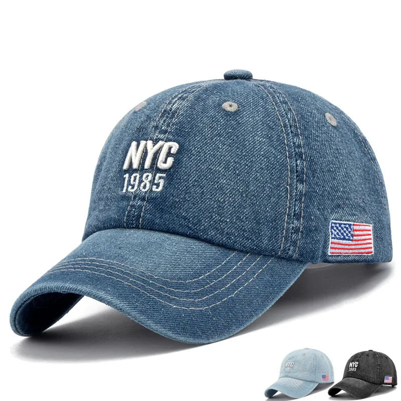 New 2017 Summer Mens Hat & Cap NYC Letter Denim Wash Sports Caps Unisex