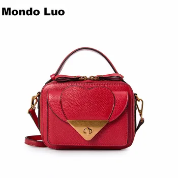 

2018 Women Handbag Genuine Leather High Quality Fashion Hear Design Special Buckle Mini Useful Shoulder Bag Solid Color