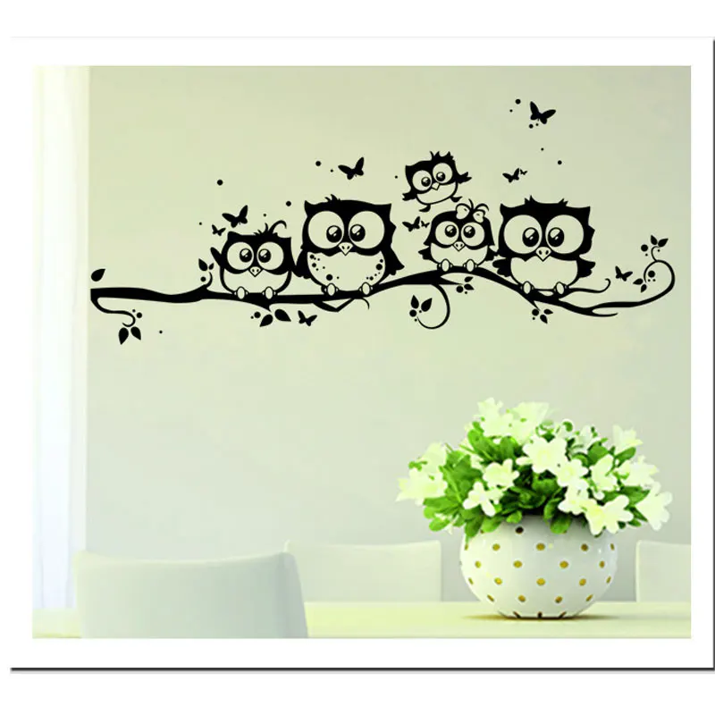 Cute 5 Owls On the Tree Wall Stickers Animals Stickers Butterfly Wall Sticker for Children Room Wall Decals for Baby Room