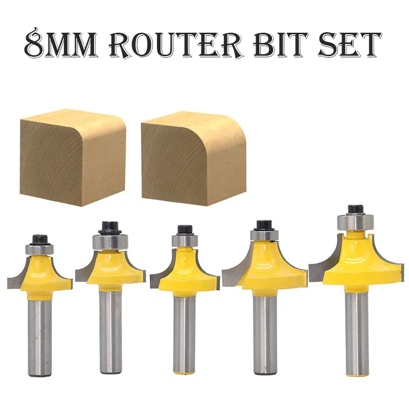 5pcs/Set Round Over Edge Forming Router Bit 8mm Wood Trimming Carving