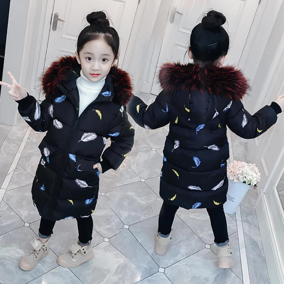 winter girls coat children long style cotton padded thick warm jacket