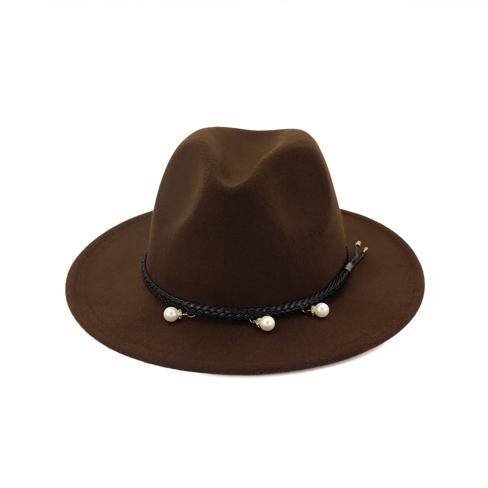 QIUBOSS, унисекс, 12 цветов, Классическая джазовая черная лента, украшенная жемчугом, шерсть, фетровая шляпа, женская панама, мягкая фетровая шляпа в джазовом стиле, Шляпа Дерби