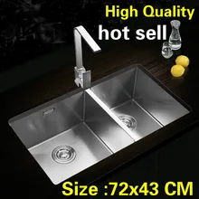 Квартира кухня ручная раковина двойной паз сделать блюда пищевой 304 нержавеющая сталь Горячая 720x430 мм