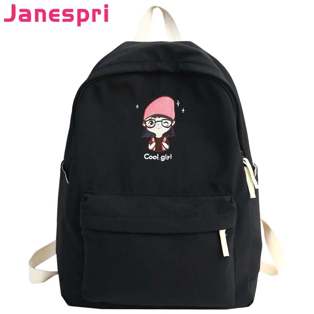 

Janespri Cute School Bags for Teenage Girls Waterproof Nylon Embroidery Backpack Female Backpack Travel Bag School Mochilas New
