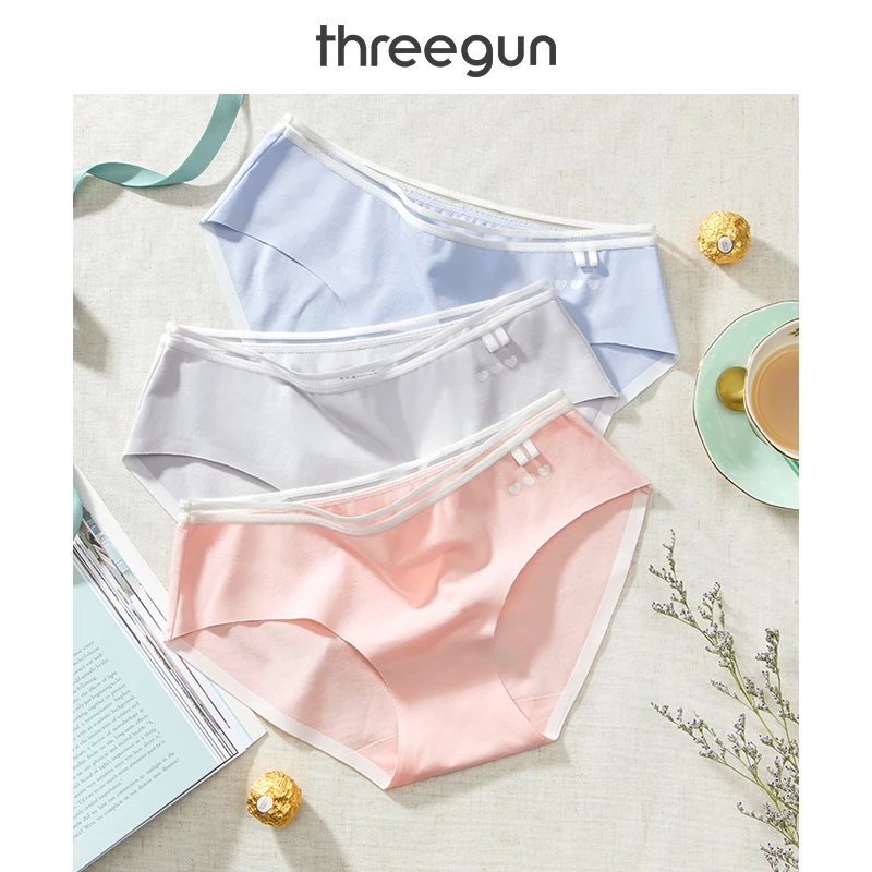 

THREEGUN Panties Women Sexy Transparent Lace 3/Pack Underwear Seamless Low Waist Elastic Girl Cotton Spandex Soft 2019 Briefs