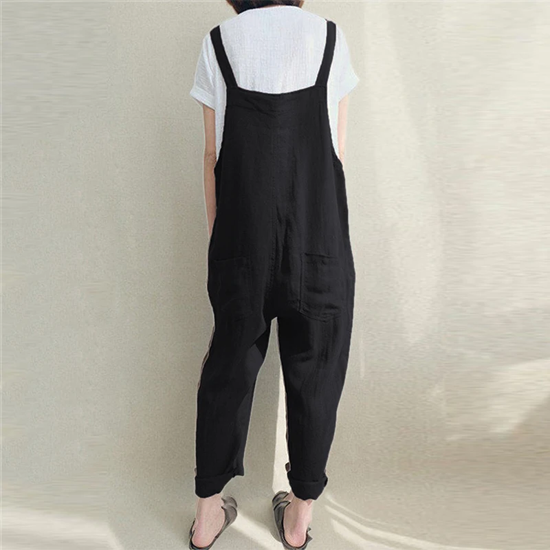 New Fashion Cotton Linen Jumpsuit Woman Causal Loose Long Trousers Women Strappy Harem Pants Romper Female Lady Baggy Pants