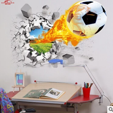 3D наклейки Лидер продаж Футбол мяч футбольный виниловые настенные наклейки для дети спорт мальчик номеров спальня Книги по искусству