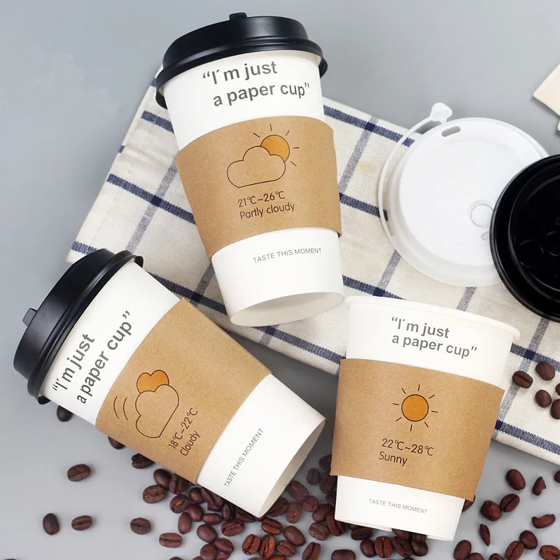 

50pcs I'am just a paper cup creative disposable coffee cup 12oz/16oz white milk tea soy chocolate hot drink cups with covers