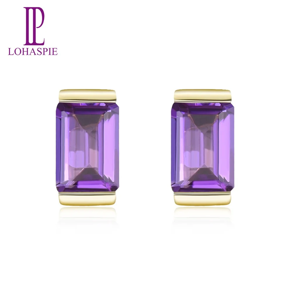 

LP 100% Natural 9K Yellow Gold Amethyst Earrings for Women Wedding Engagement Gemstone Earrings Fine Jewelry Valentine's Gift