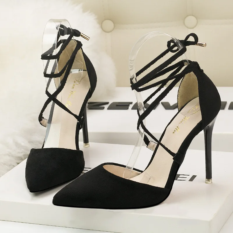 Ou Mo brand fashion sandals women?s High heels 10cm Stiletto heel Suede Cross strap sandals Female Solid color Sexy wedding shoe Ou Mo brand fashion sandals women?s High heels 10cm Stiletto heel Suede Cross strap sandals Female Solid color Sexy wedding shoe