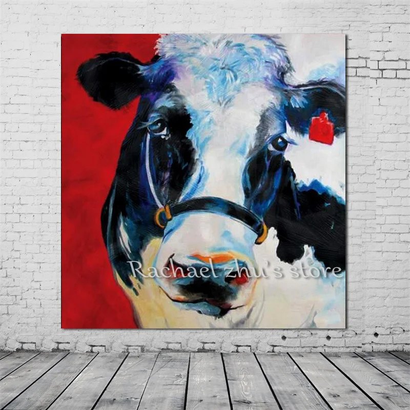 

Modern Pop Art Abatract Hand Painted Cow Oil Paintings On Canvas Wall Art Cow Animals Wall Picture Living Room Home Wall Decor